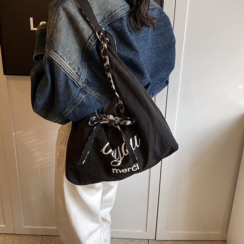 New Lazy Style Student Class Shoulder Bag Double Sided Fashion Canvas Bag Underarm Bag Casual Versatile Tote Bag