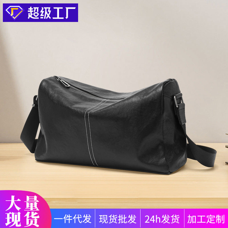 Men's shoulder bag, sports bag, leather messenger bag, new diagonal span bag, soft leather cowhide backpack, casual horizontal men's bag
