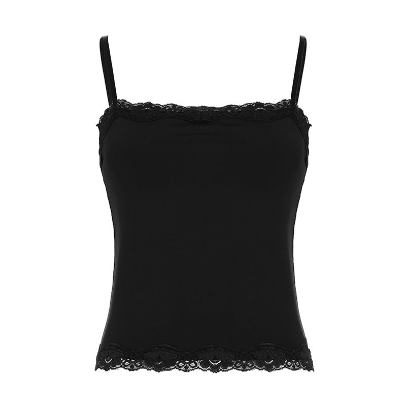 Summer American Spice Girl Lace Suspender Top One-word Skinny Short Tube Top Sexy Basic Versatile Vest
