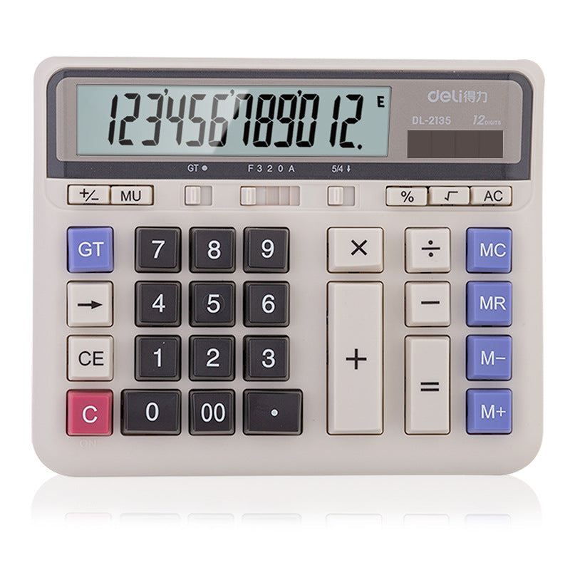 Deli 2135 Computer Keyboard Finance Banking Computer Dual Power Supply Solar Desktop Office Calculator Wholesale
