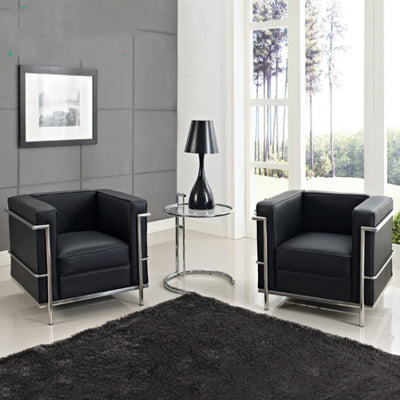 Lc2 minimalist business office sofa - classic le corbusier black reception area lounge seating