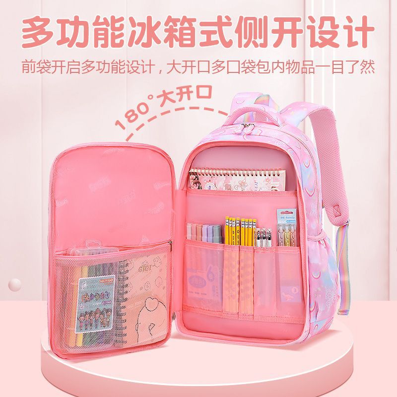 New one, two, three to six grades large-capacity burden reduction female multi-functional primary and secondary school students refrigerator-style double shoulder schoolbag