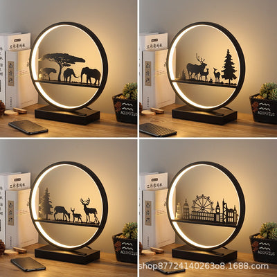 Minimalist modern nordic table lamp - bedside night light with round reindeer design, touch & remote control, usb charging port