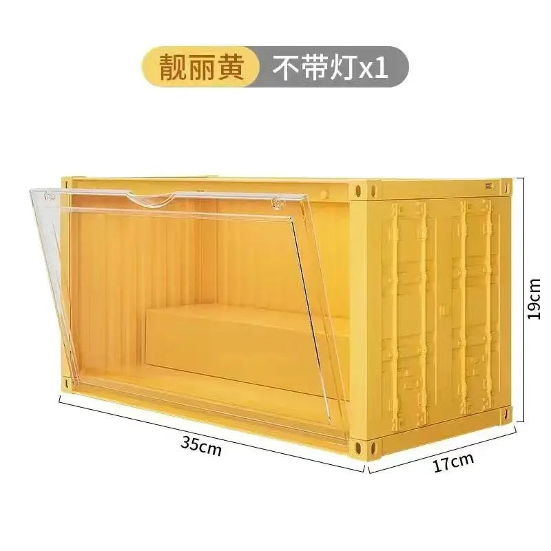 集装箱泡泡玛特展示架盲盒收纳盒带灯防尘柜子手办娃娃展示盒定制