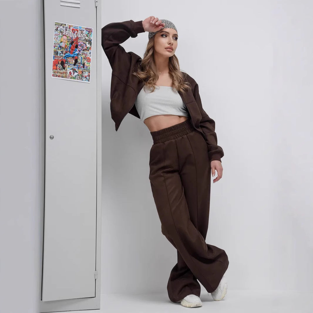 European and American casual suit American autumn and winter cardigan sports women's clothing fashion street style long-sleeved jacket trousers two-piece set