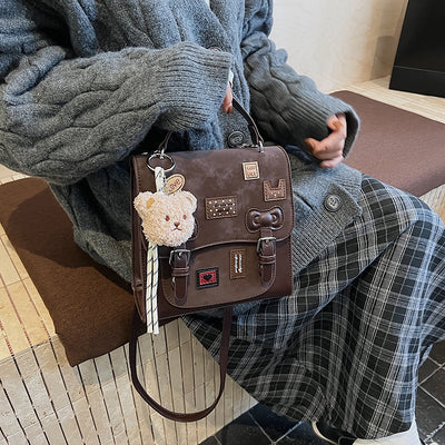 2025 new autumn/winter chic bear crossbody bag, fashionable versatile backpack, unique design double shoulder bag, casual women's bag