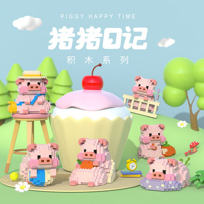 Compatible with lego micro building blocks: piggy diary kids' toys diy assembly cartoon trendy toys for street vending wholesale