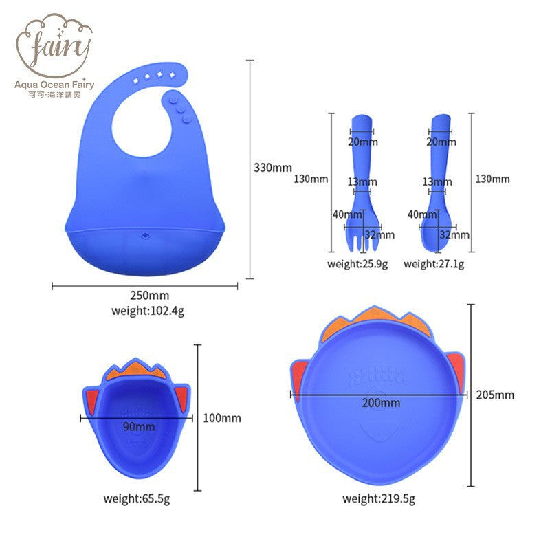Cross-border silicone tableware set Rocket pattern Fun shape Grid plate Eating training Supplementary food Baby tableware