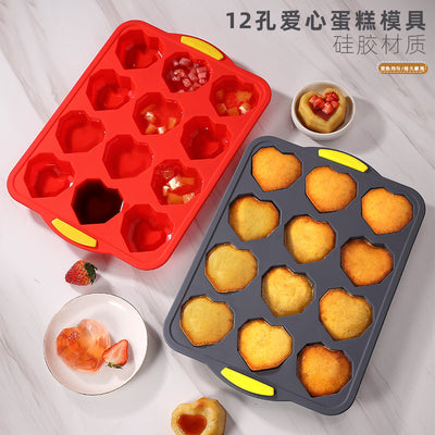 12-cavity heart-shaped non-stick baking pan - perfect for bread, heart-shaped puddings, jellies, chocolate cakes, and more!