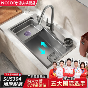 Gun gray kitchen sink large single slot sus304 stainless steel handmade all-in-one sink dishwashing sink countertop basin
