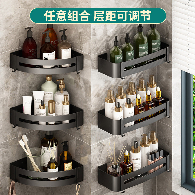 Non-punching bathroom triangular rack, bathroom space aluminum washstand, toilet corner triangular basket storage rack