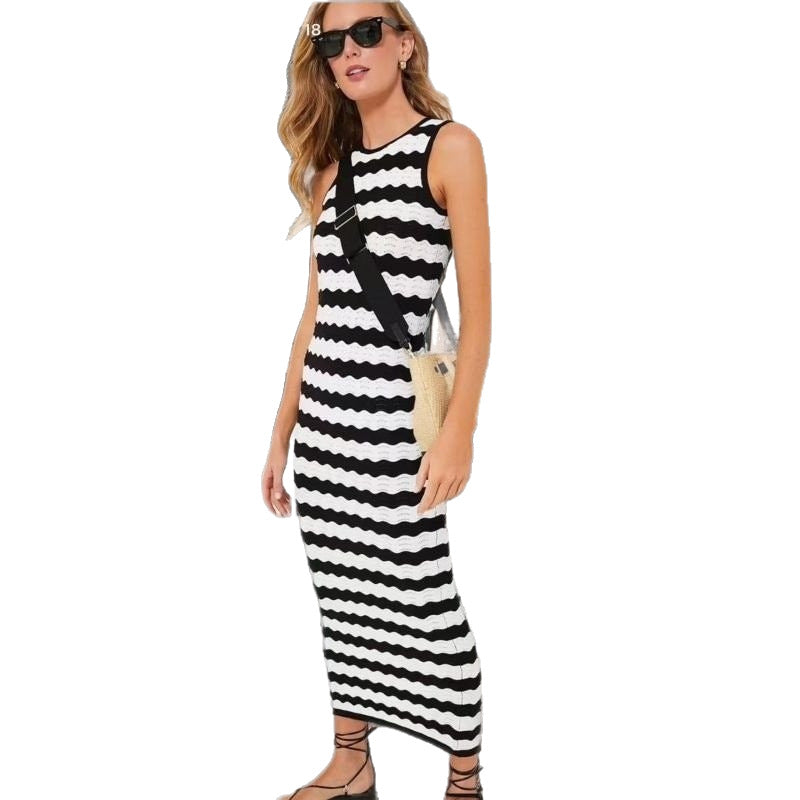 Spot wholesale 2025 summer new European and American style women's clothing striped loose casual suspender dress vest