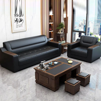 Office sofa business vip reception lounge office sofa genuine leather sofa office sofa coffee table set