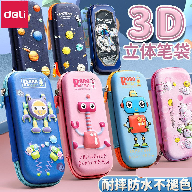 Deli EVA pencil case 3D cartoon robot large capacity pencil case girl stationery case boy girl pencil case