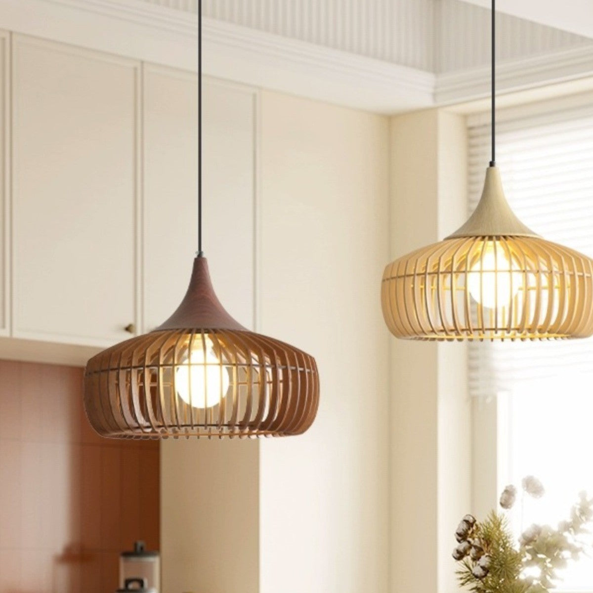 Log wind restaurant chandelier Japanese-style simple medieval wabi-sabi wind personalized retro walnut color dining table bar lighting