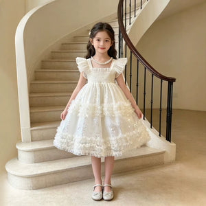 Girls' princess dress - summer new collection: stunning and stylish white formal dress with butterfly wings for kids