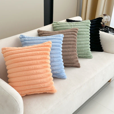 Simple solid color rabbit fur plush cushion pillow cover wide stripe bedroom living room sofa bed headrest pillow cross-border