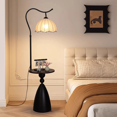 Vintage-inspired bedside floor lamp with integrated shelf – perfect for bedroom, living room, or next to a sofa and coffee table