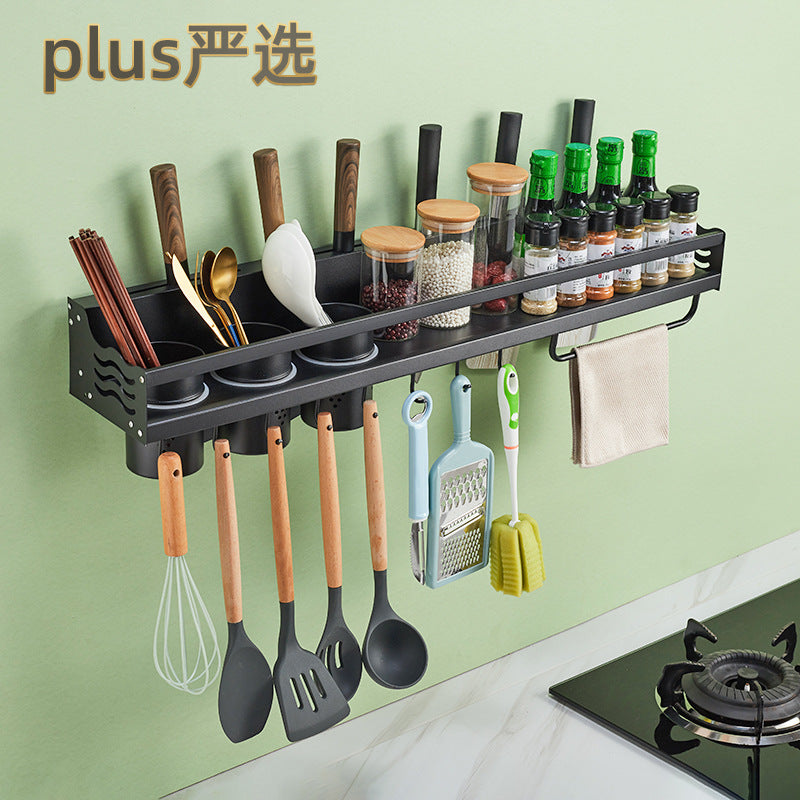 No punching kitchen black shelf wall-mounted knife holder chopsticks seasoning wall supplies Daquan storage shelf