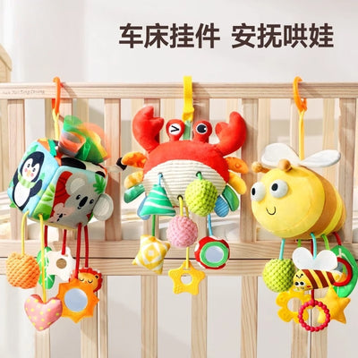 infant pendant bedside bed bell rattle fabric soothing toy baby crab animal paper pull fun