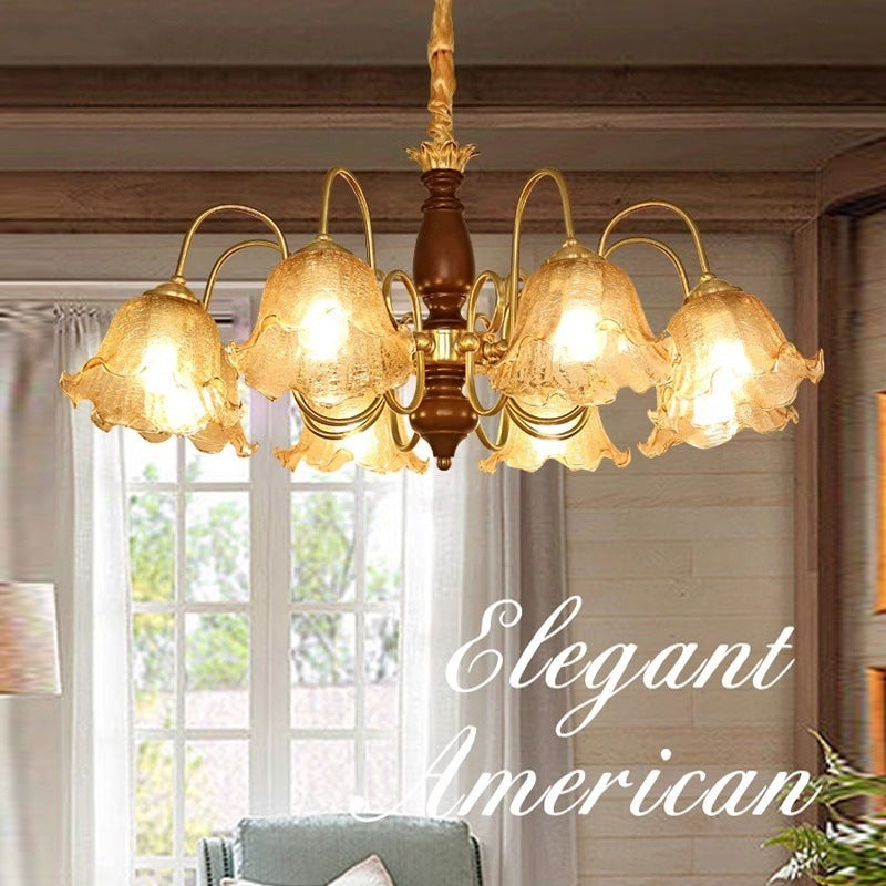Medieval living room chandelier American retro dining room glass lighting light luxury walnut color master bedroom flower lighting