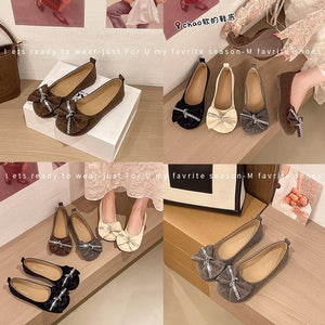 Plus size bow slip-on flats for women, new spring/summer collection, versatile casual fashion loafers, perfect with skirts