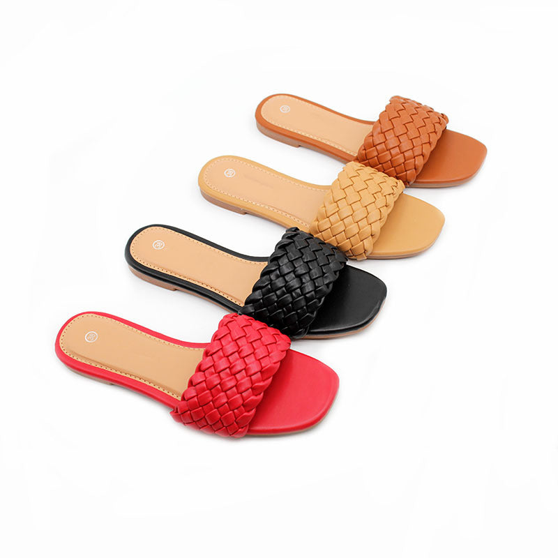 Foreign trade wholesale women's slippers multi-color summer woven belt flat bottom fashion one-word casual slippers Slippers