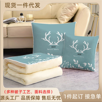 Dual-purpose pillow and quilt, advertising gift, air-conditioning quilt, office car nap pillow, side sleeping home cartoon