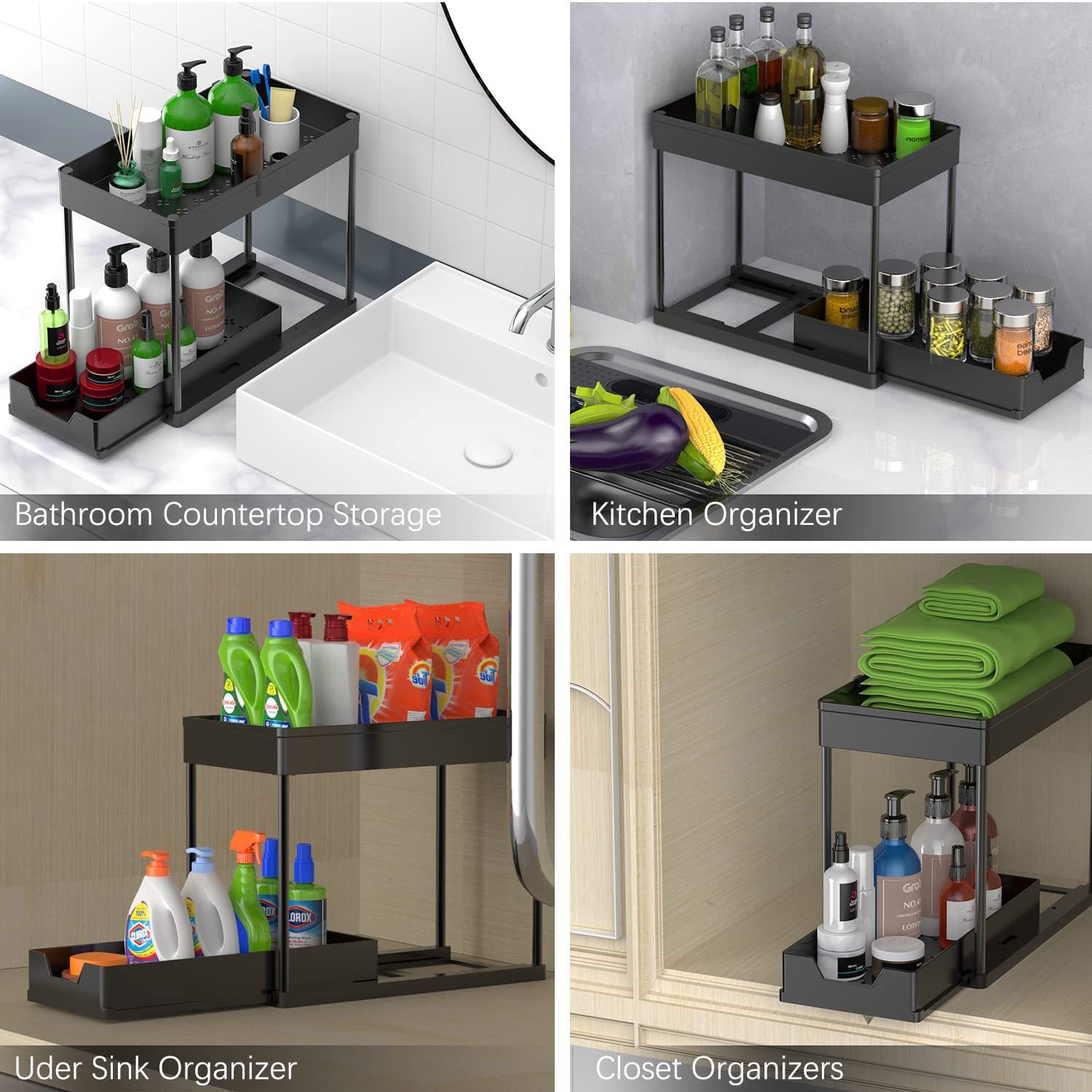 pull-out double-layer shelf kitchen sink disassembly and assembly storage countertop spice rack seasoning storage rack