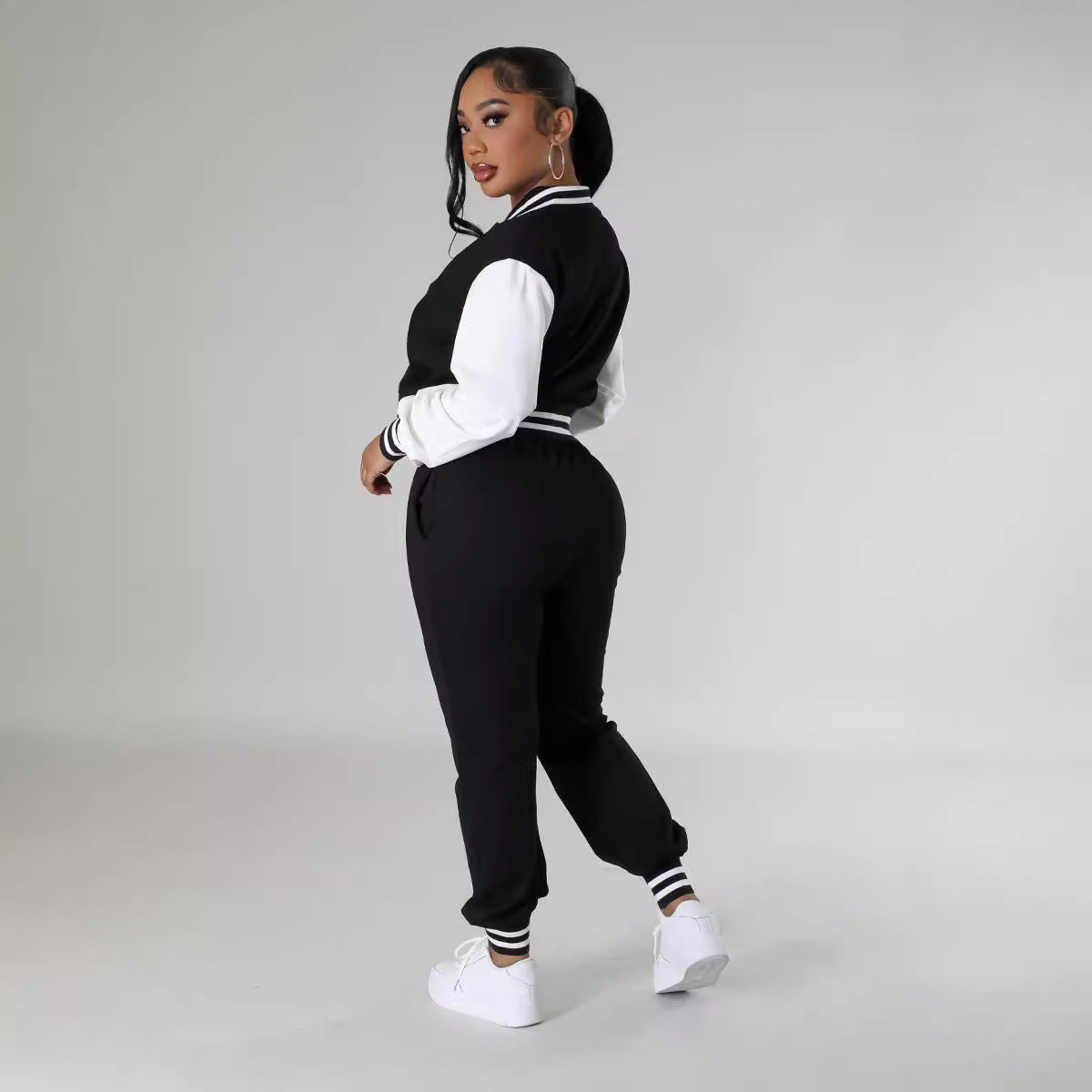 European and American  women's clothing 2024 autumn new long-sleeved cardigan breasted top waist drawstring trousers casual suit