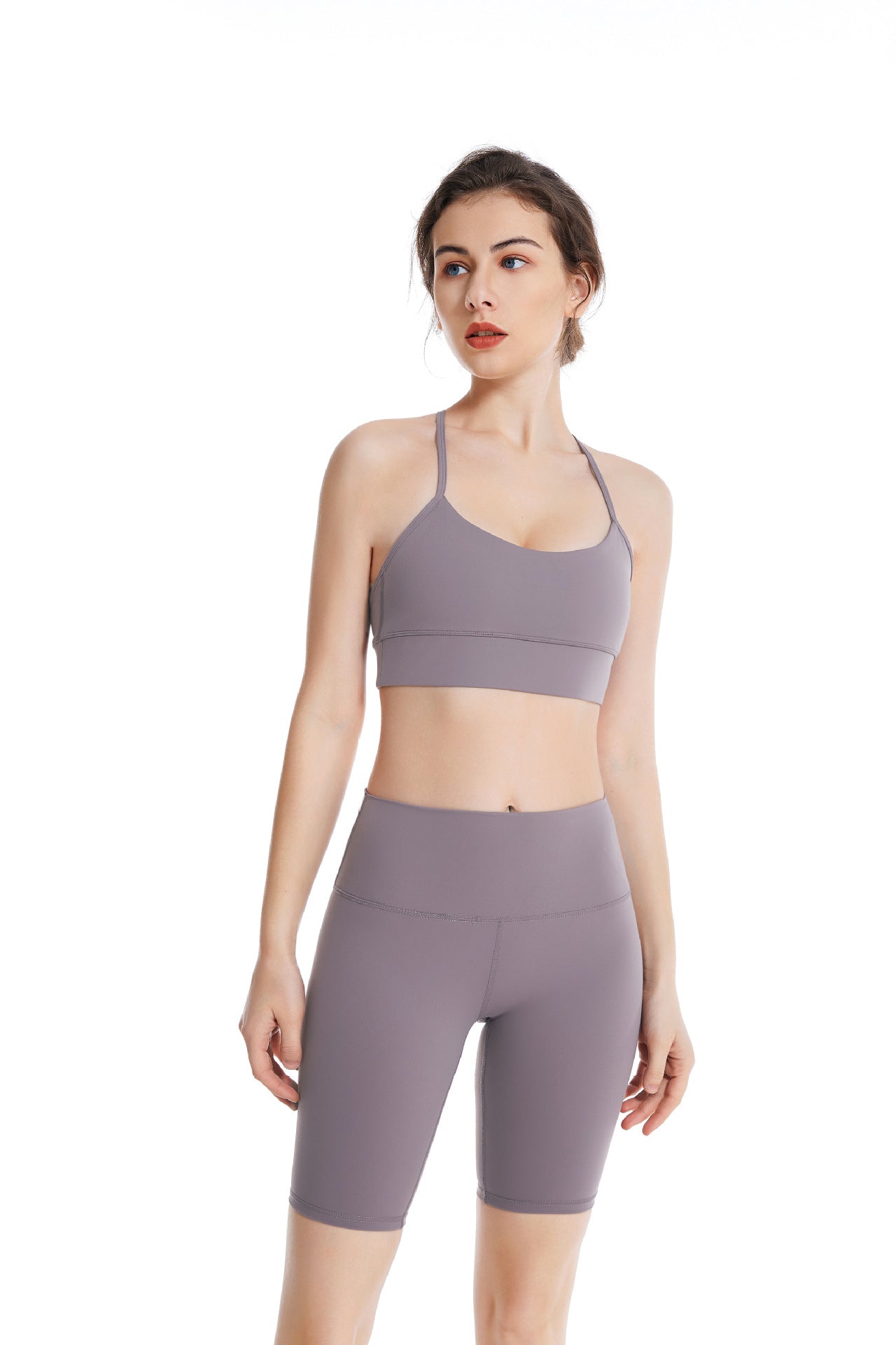 Spring and summer nude thin shoulder straps fitness bra simple beautiful back sexy cycling pants running suspenders yoga vest underwear
