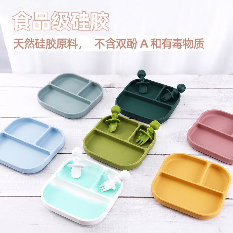 Cross-border supply of silicone plates, children's and babies' silicone plates, integrated silicone rice bowls, complementary food plates, feeding tableware