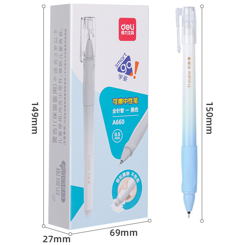 Deli A660 erasable neutral pen 0.5mm black small fresh neutral pen thermal erasable pen eraser fountain pen