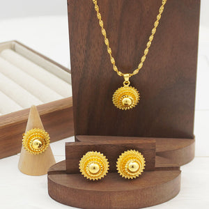Ethiopian necklace earrings african party gold jewelry set girls eritrean accessories