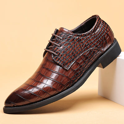 2024 men's leather dress shoes - new business casual style, crocodile embossed, british & korean design, pointed toe, plus sizes available