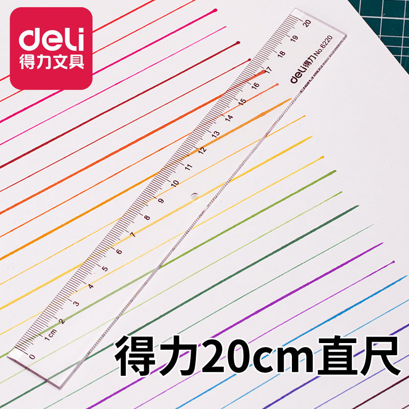 Deli 20cm 6220 plastic ruler ruler primary school students stationery drawing tools scale ruler ruler