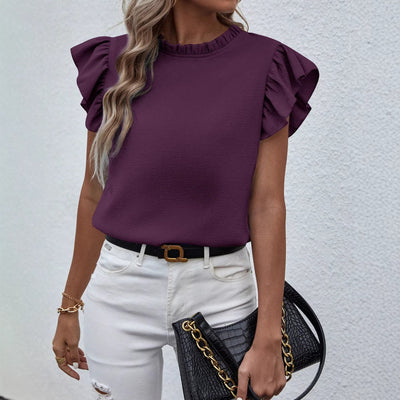 cross-border & independent website hot-selling women's tops: short-sleeve, minimalist crew neck, ruched blouse, ladies' shirt