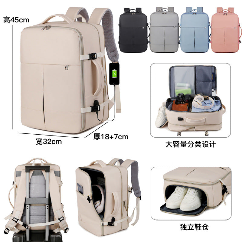 Cross-border expansion large-capacity travel backpack, men's and women's USB multi-function laptop bag, independent shoe compartment, school bag