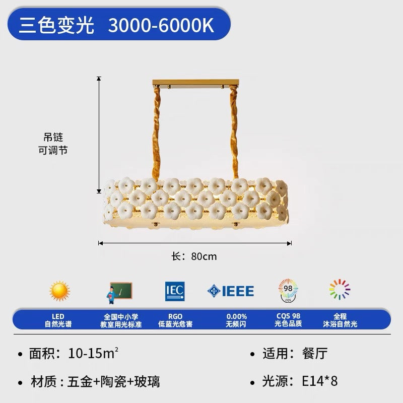 陶瓷花朵吊灯法式奶油风氛围感大厅灯圆形创意造型新款护眼客厅灯