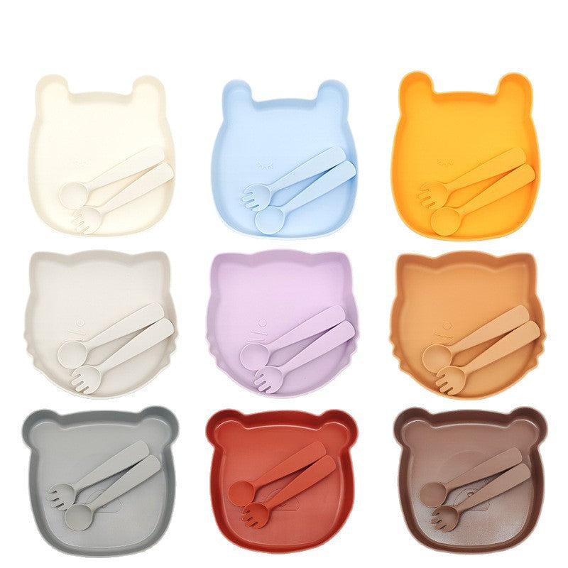 Cross-border hot-selling children's tableware sets, food-grade silicone dinner plates, anti-drop baby food, silicone spoons, tableware