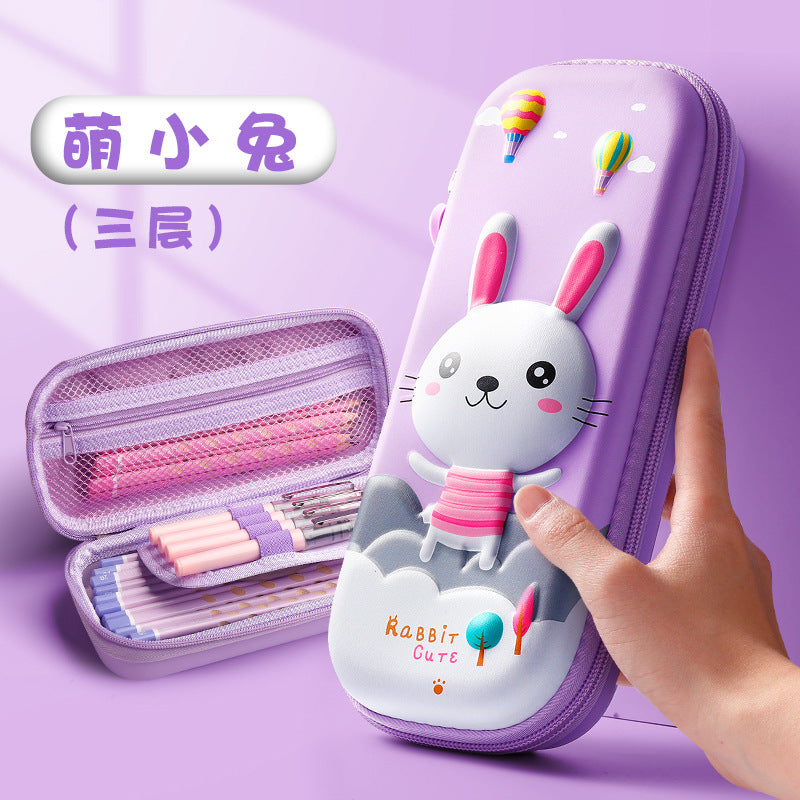Large capacity cartoon 3d three-dimensional stationery box girl primary school students cute pencil case wholesale multi-functional decompression pencil case