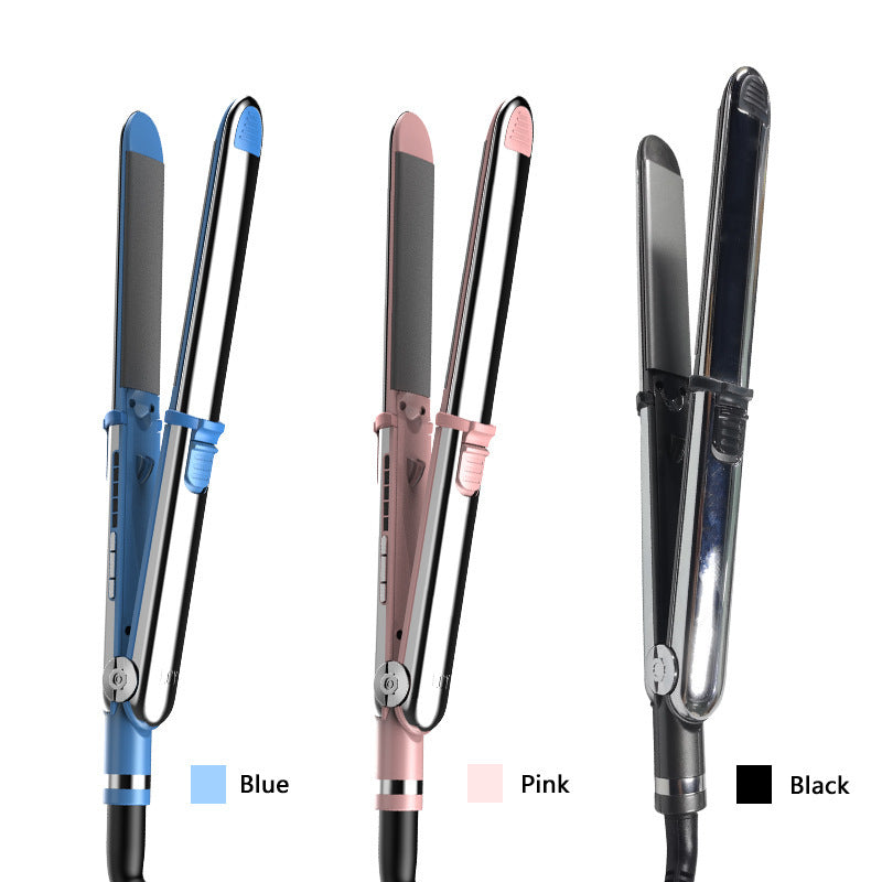 Cross-border new stainless steel splint multi-functional hair straightener plate with its own lock can be rolled straight dual-purpose curling iron splint