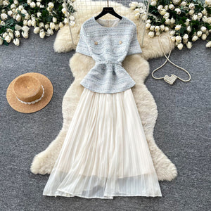 French chic sequin dress - women's summer collection: high-end, slim-fit, pleated maxi dress for work and evening wear