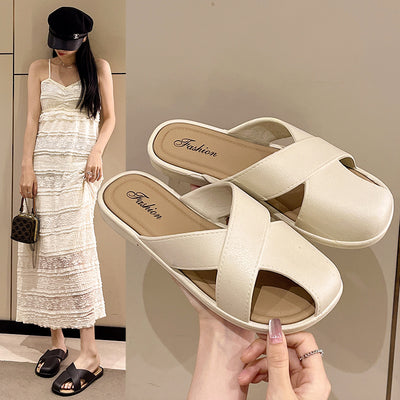 2024new arrivalsummer baotou slippers women's popular ins lazy western style simple sweet fairy style one-line sandals