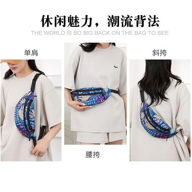 New fanny pack, women's mobile phone bag, casual messenger bag, printed close-fitting stall, wallet, travel backpack.