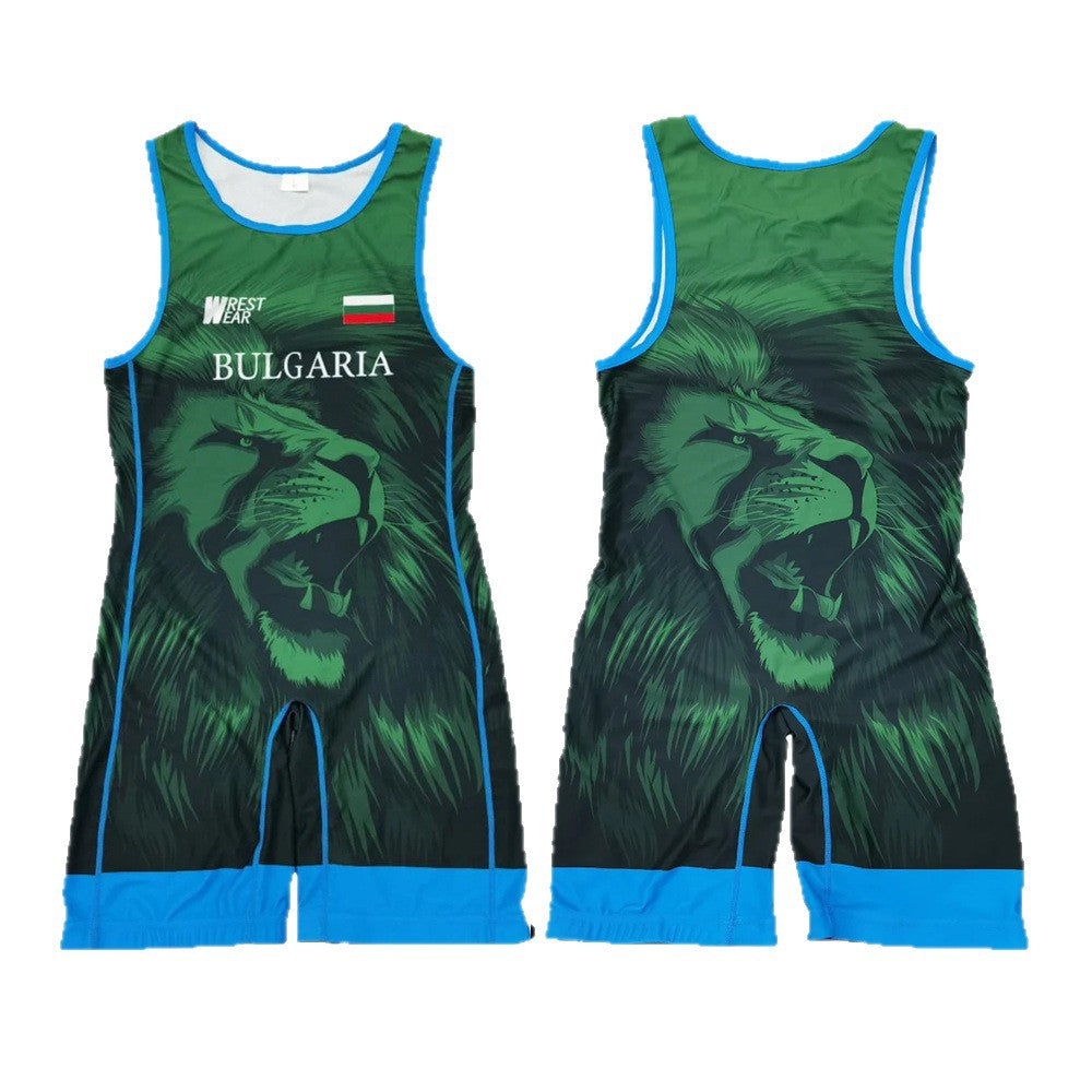 Sublimation full body print men's one-piece wrestling suit custom match weightlifting suit men's and women's free wrestling one-piece vest