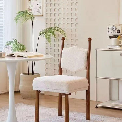 French retro solid wood vintage dining chair, home decor mid-century style chair, vanity chair, lambswool leather artistic light luxury prince chair