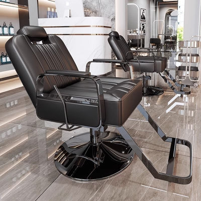 Reclining barber chair - professional salon hair cutting chair with swivel, perm & dyeing cap, stainless steel - ideal for barbershops & salons