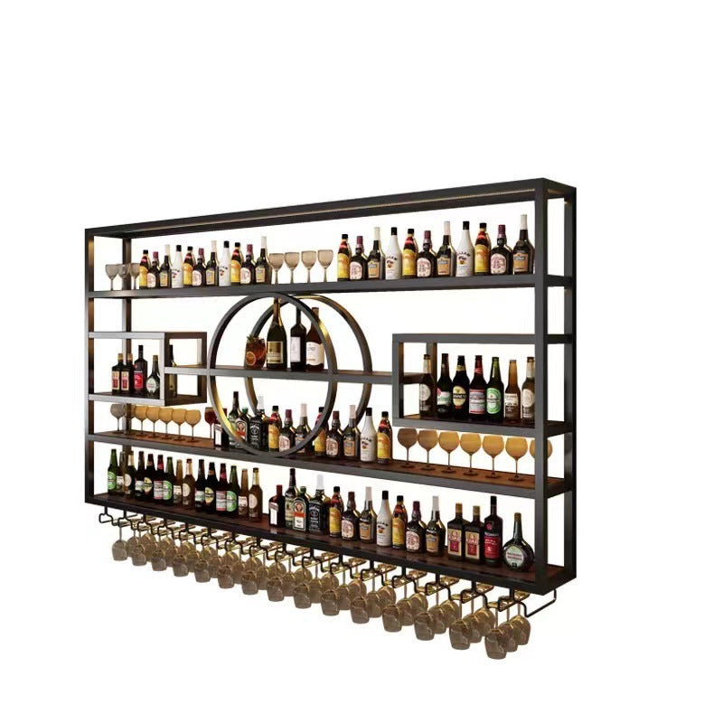 Bar bar decorative wall-mounted luminous wine rack restaurant wall-mounted wrought iron wine cabinet creative wine glass display rack