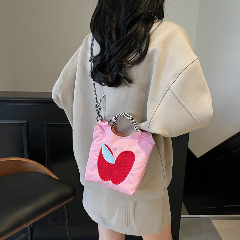 2025 new environmentally friendly shopping bag embroidered nylon bag mini mini tote bag crossbody female apple